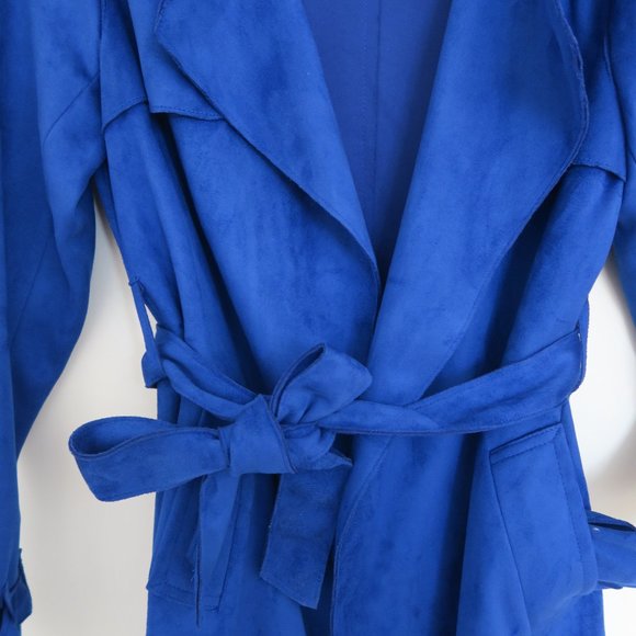 Blue faux suede material AMARYLLIS medium trench coat with matching belt - Picture 8 of 11